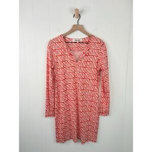 Diane von Furstenberg Reina 100% Silk Tunic Dress Size Medium Red Leaf Print